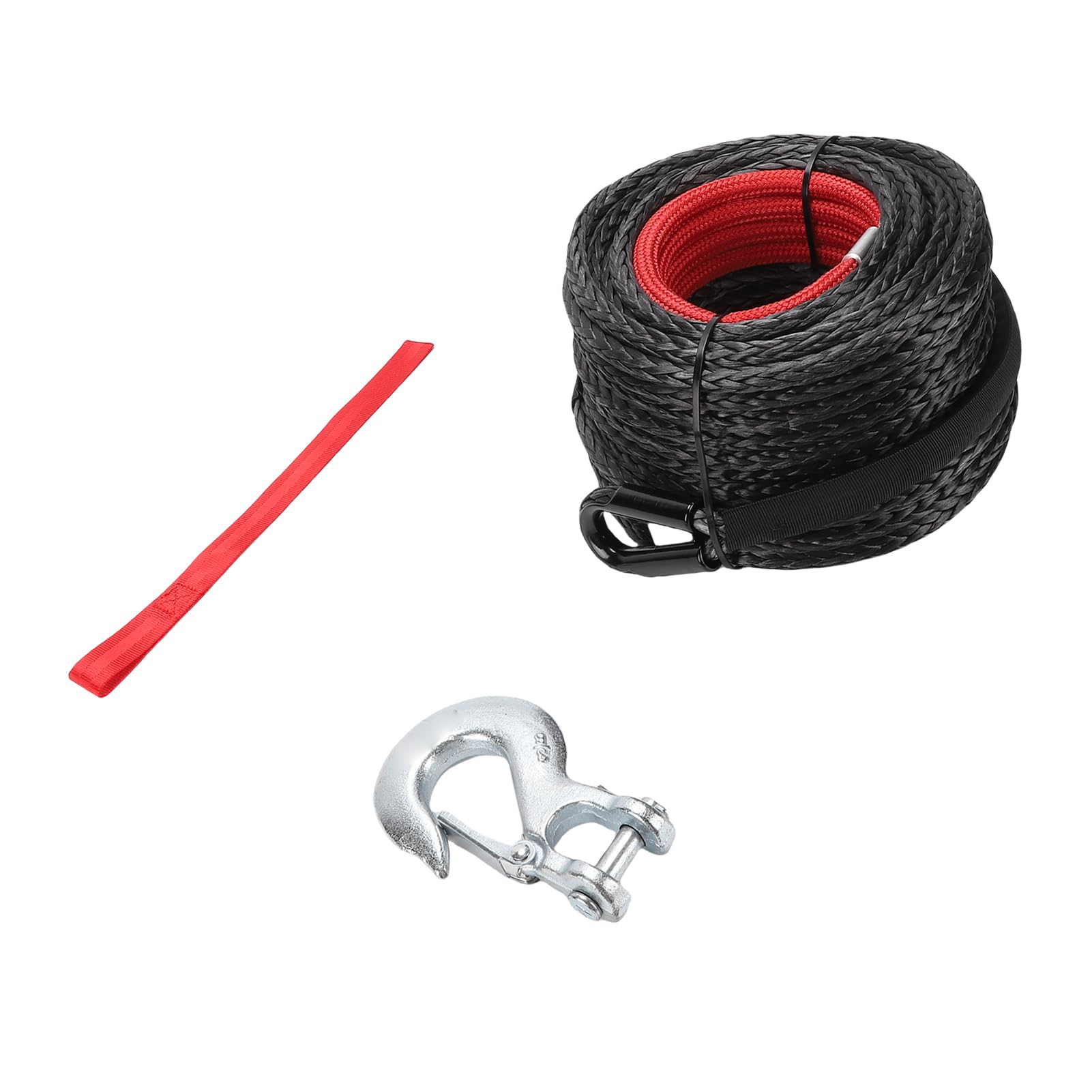Corde de Treuil Synthétique de 8 Mm X 15 M, Câble de Treuil à 12 Brins de Résistance à la Rupture de 5,6 Tonnes avec Crochet forgé Haute Résistance, pour SUV, Véhicule