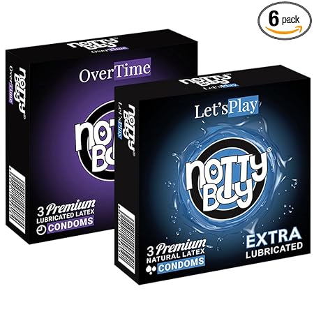 NOTTY BOY Extra Lubricated Without Dotted And Climax Delay Over Time Condoms pack (3sx2, 6 sheets)