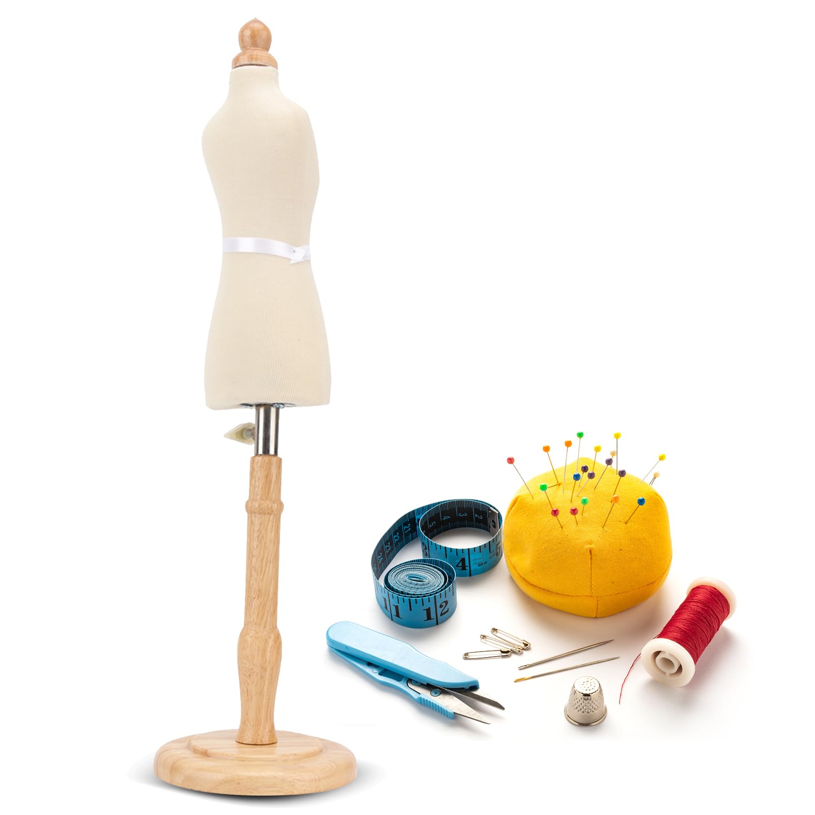Busto de Sastre para Coser, l¨¢PIZ insertable, Perchero Estable para Mujer, Madera de Haya, Color Madera Natural, para Ropa, Vestidos, etc