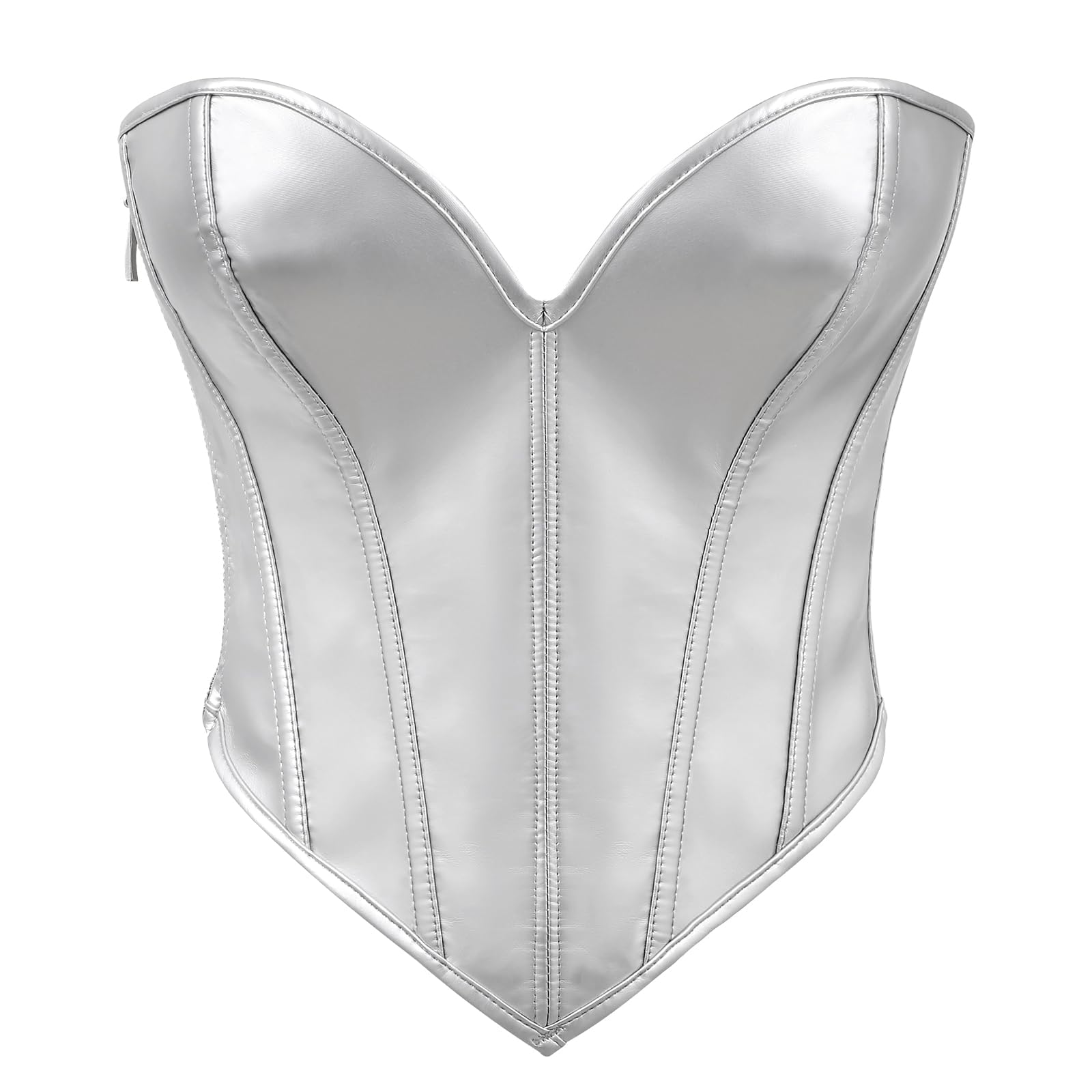 WERFORU Corsé de cuero para mujer corsé sin tirantes de cuero sintético corsé con cremallera superior chaleco Bustier