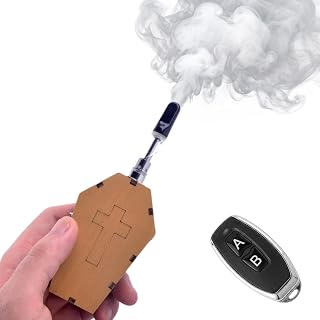 Fog Machine Smoke Generator Coffin Wooden with Remote | Portable mist maker for video shooting. Handheld creator tool for tabletop photography and miniature dioramas