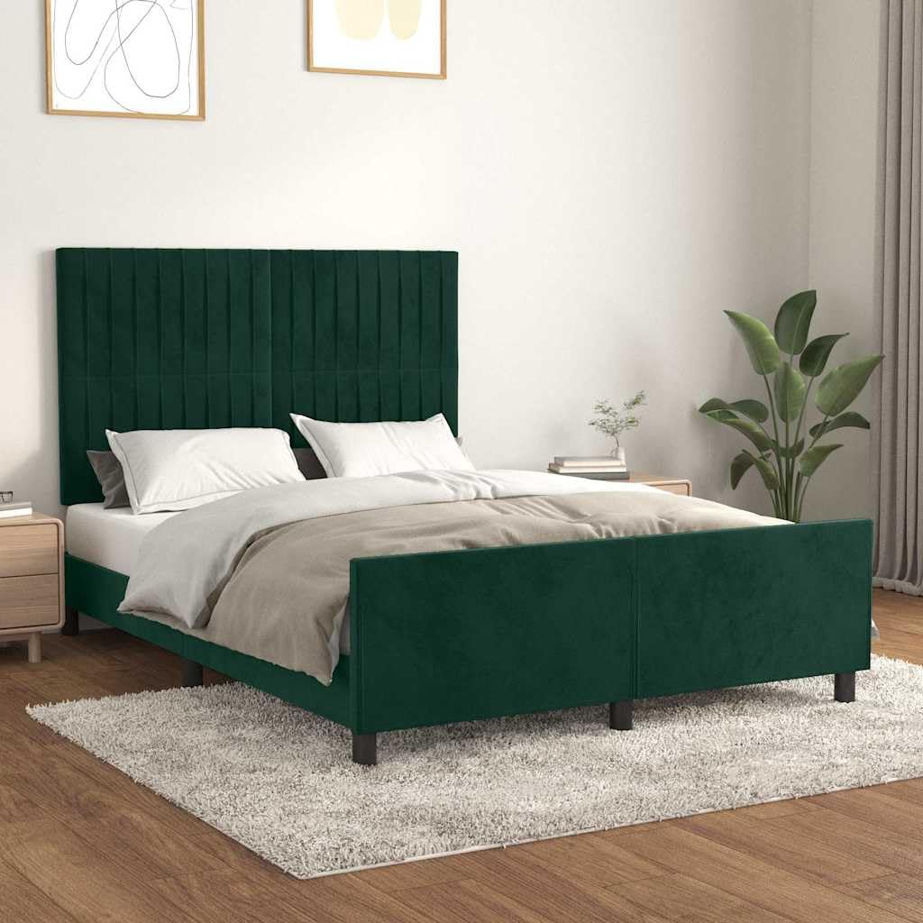 aksamitna rama z regulowanym zagłówkiem zielony 140x190 cm | Rama łóżka aksamitna ciemnozielona 140x190 cm z regulowanym zagłówkiem bez materaca