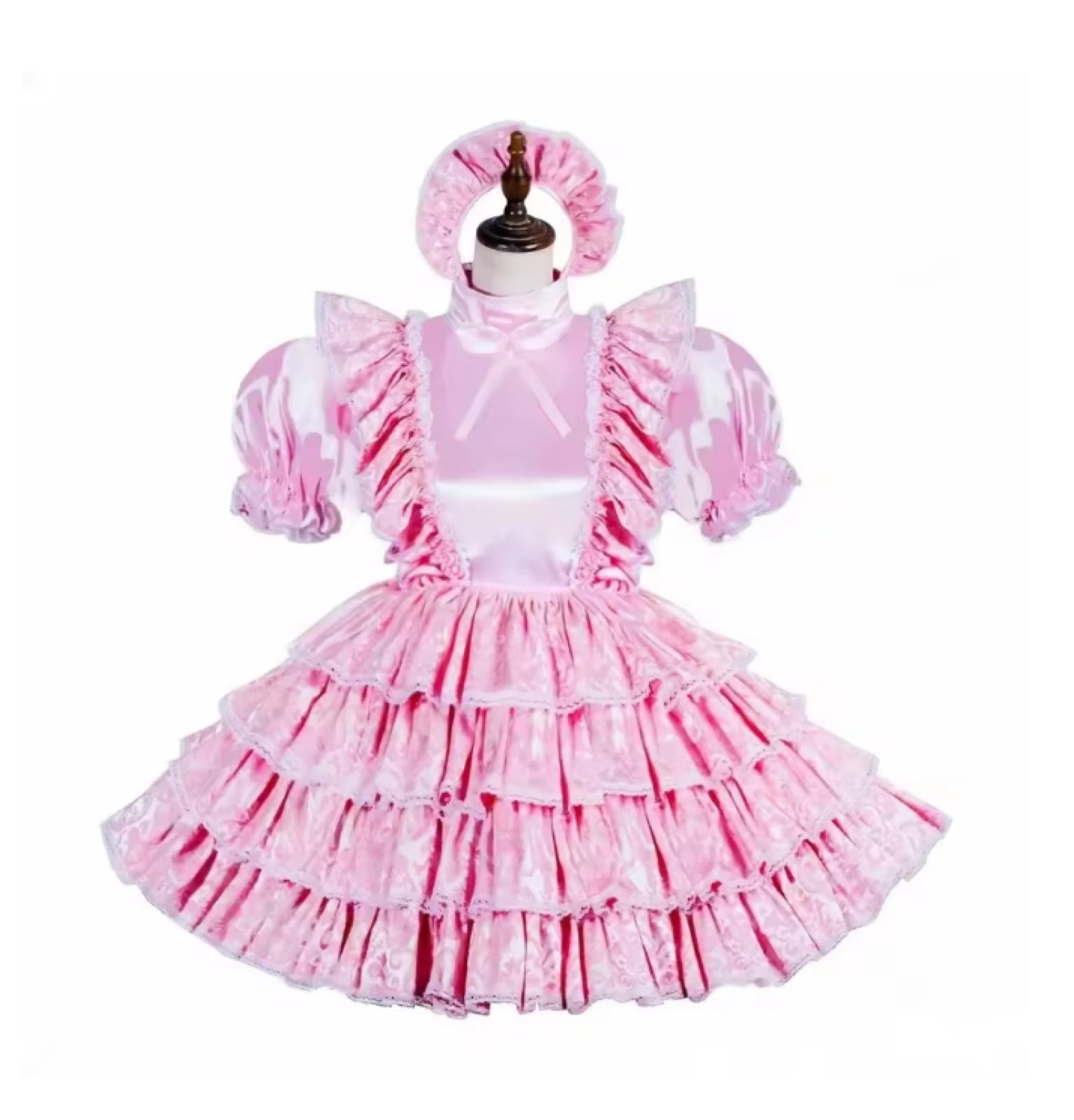 LIXIAAOOKWEDG Womens Mens Sissy Pink Satin French Maid Dress Cosplay Costume Lockable Customizable Sissy Maid Outfit,Pink Mens,XXXL
