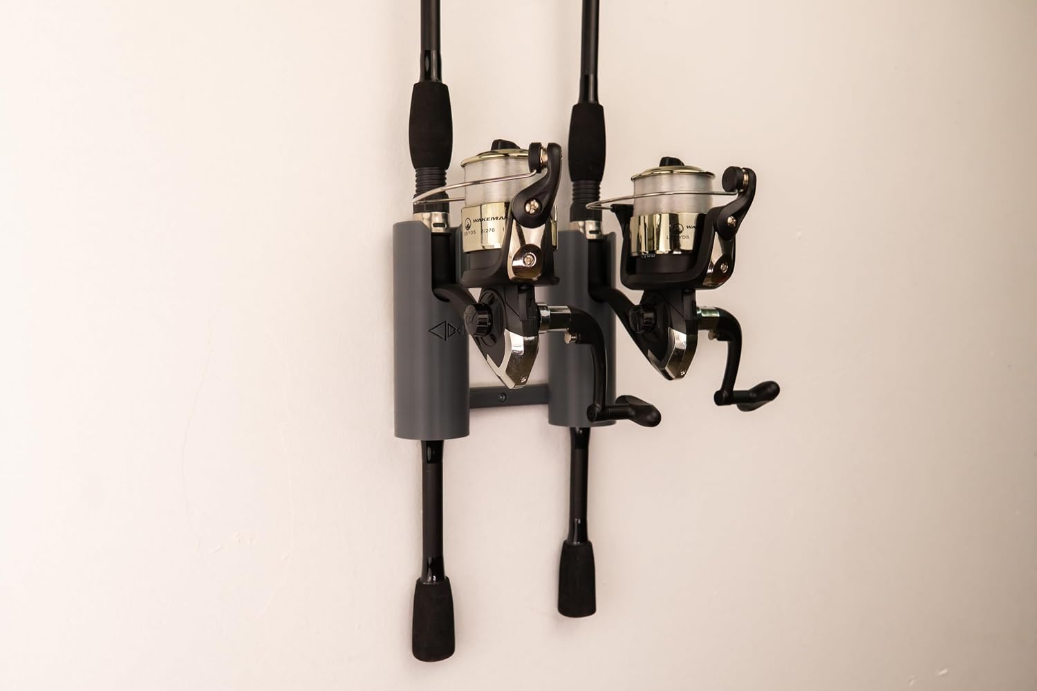Vertical Fishing Rod Holder Wall Mount — 2-Rod Rack for Garage, Boat, Kayak | Optional Lure Storage, PETG, Made in USA