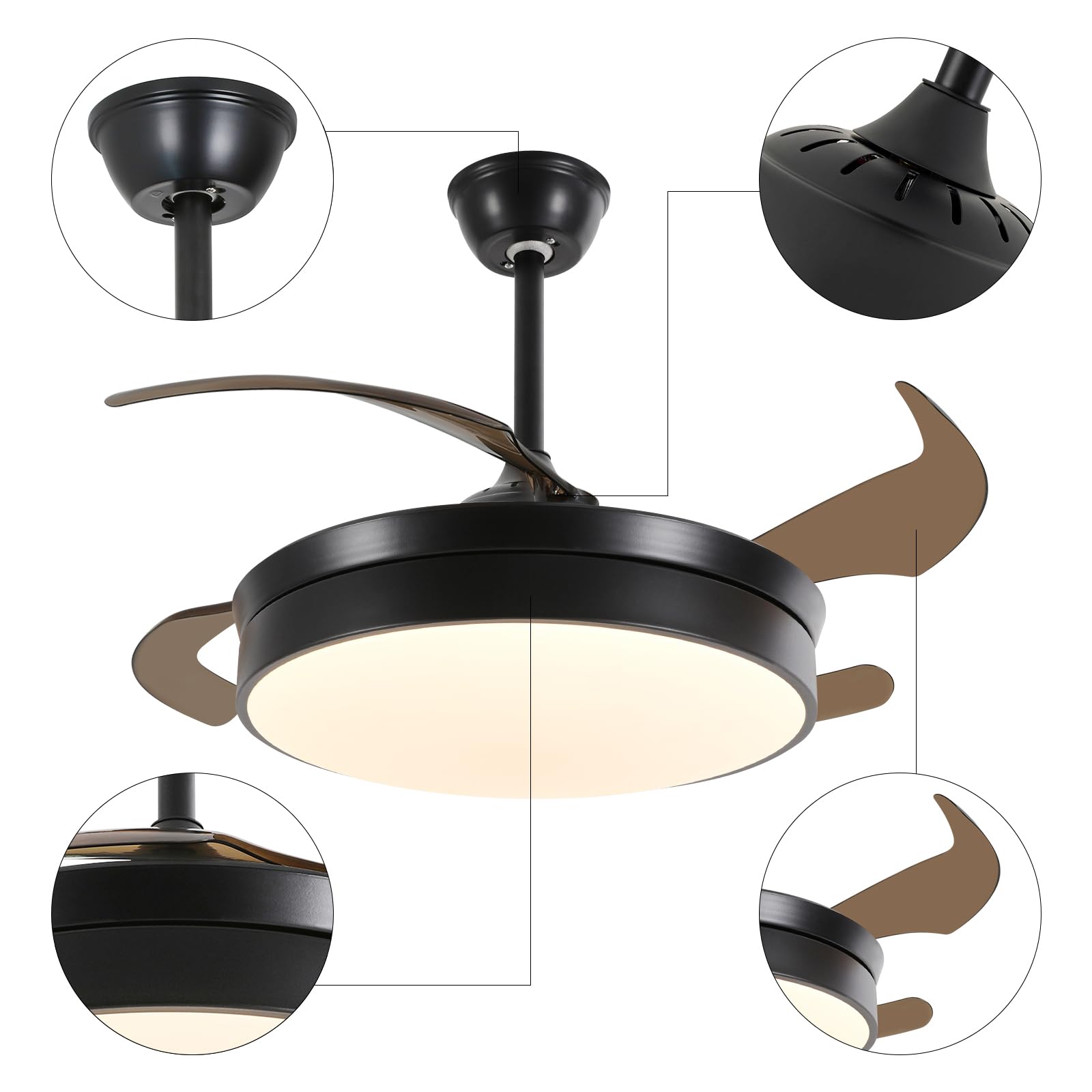 POAdwhmnr Ceiling Fans with Lights and Remote, Modern Flush Mount LED Fan Light, Fandelier Ceiling Fans for Bedroom