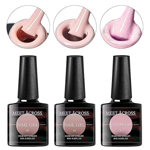 Miniatura 7 de MEET ACROSS Juego de esmaltes de uñas de gel de 3 colores kit de esmalte de gel para remojar lámpara LED UV capa base de gel necesaria con caja de