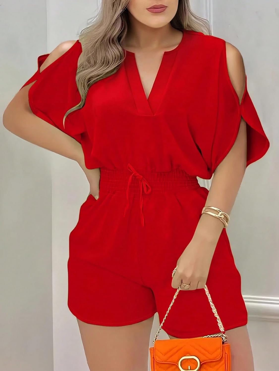 Rompers for Women Summer 2026 Elegant Tie-Up Sleeve Casual Jumpsuit