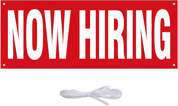 Extra Large Now Hiring Banner, 96.537.4 Inch Red and White Now Hiring Banner Outdoor Indoor Signs with Rope | Polyester | Heavy-Duty Vinyl Single-Sided with Metal Grommets Reusable Hiring Signs