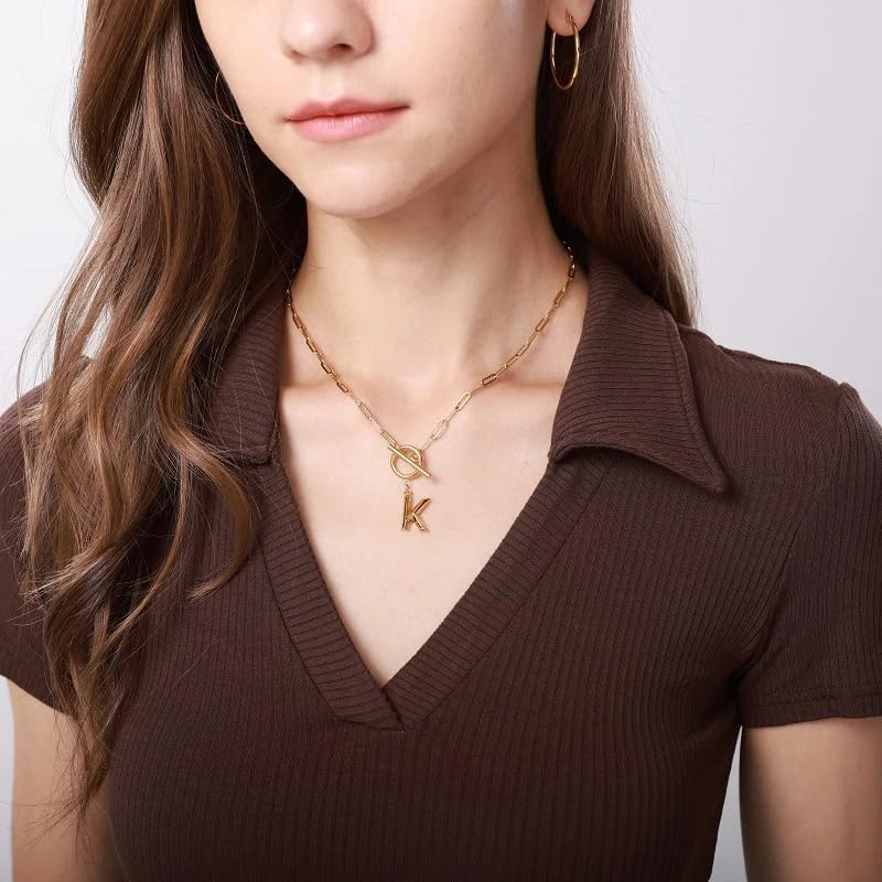 Collier long initial pour femmes - Idée cadeau avec fermoir à bascule - 7
