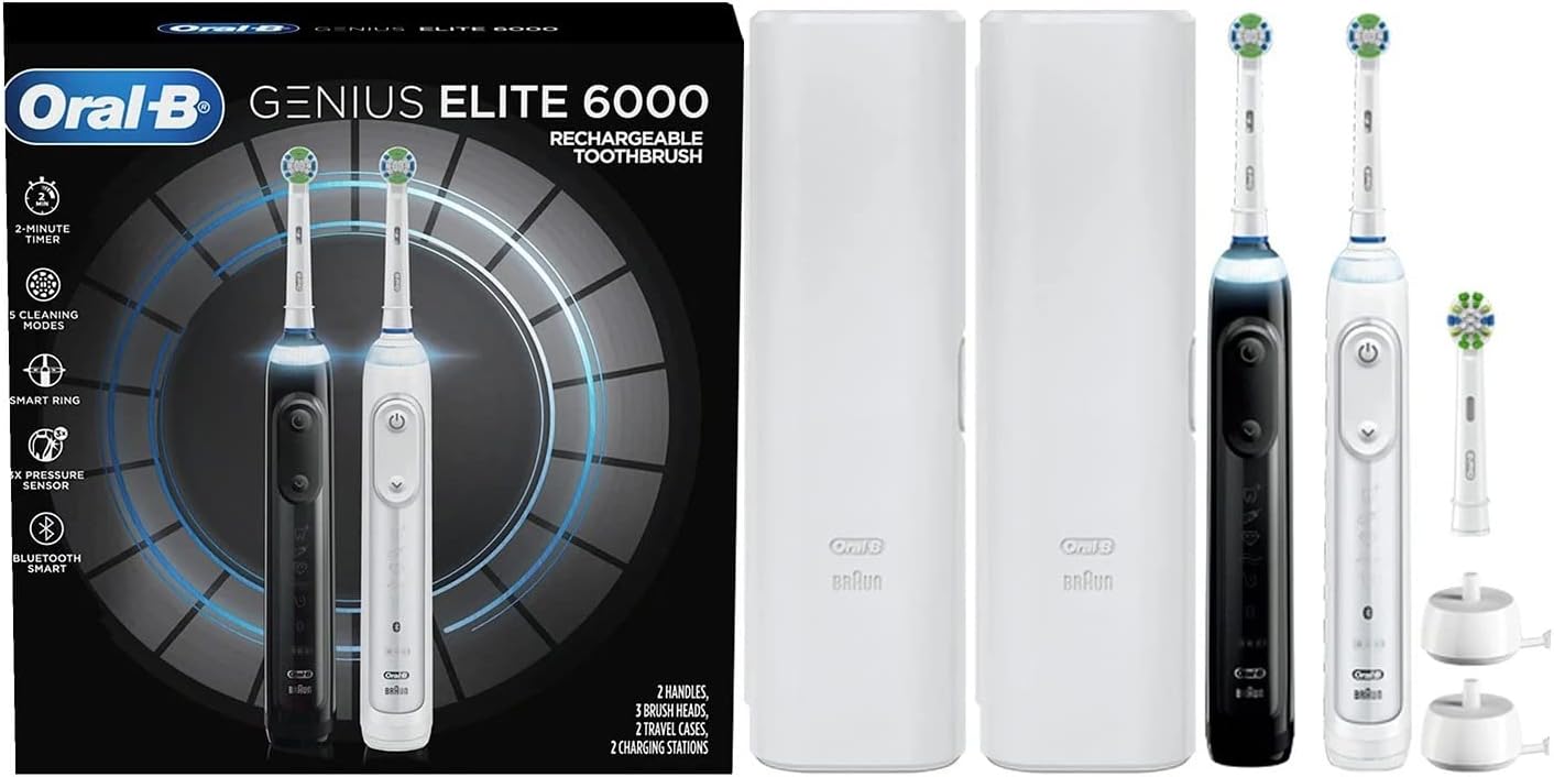 Oral-BGenius Elite 6000 Rechargeable Electric Toothbrush, White & Black (2 pk.)