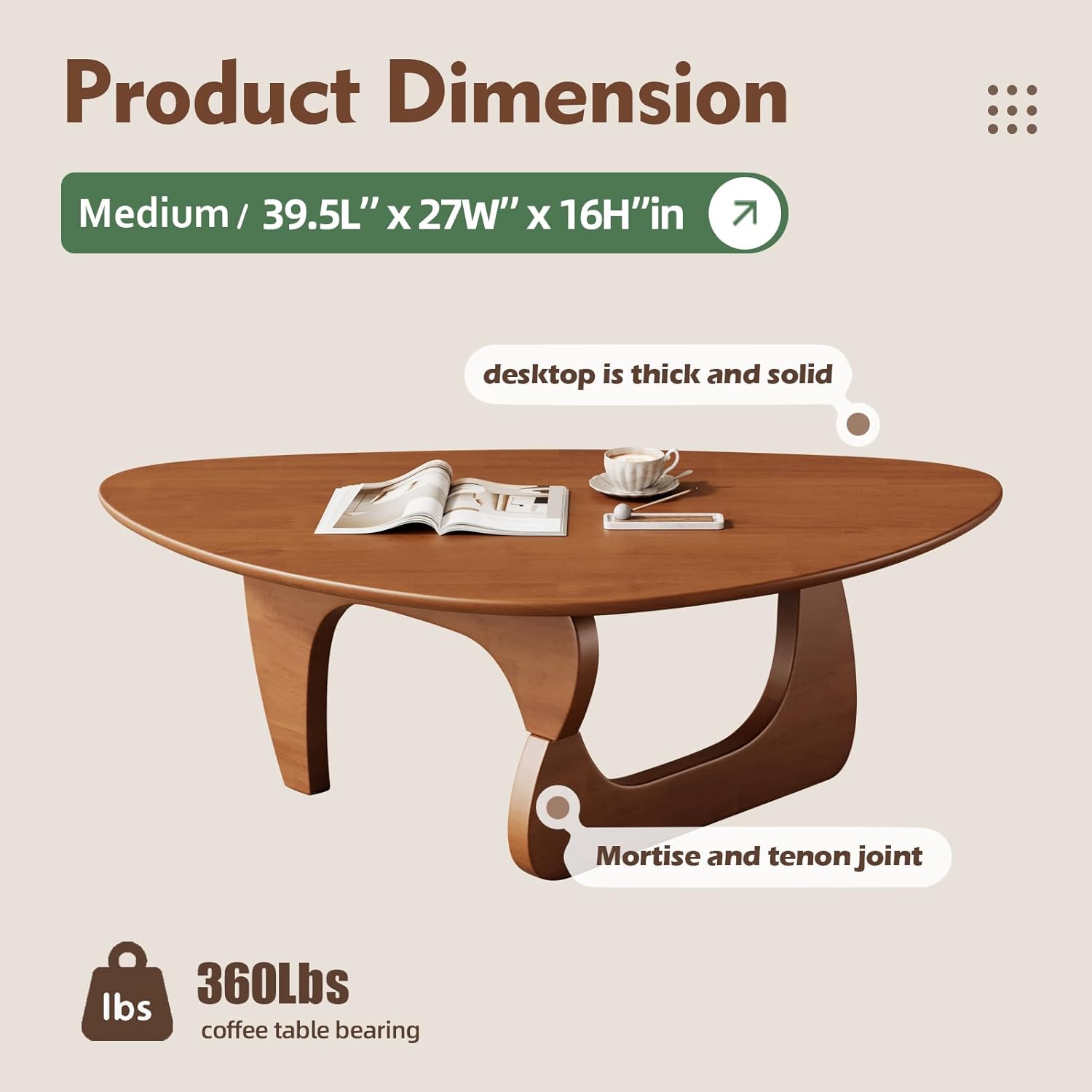 Mid Century Modern Coffee Table - Walnut Wooden Coffee Table for Living Room,Center Table Suitable for Bedroom Living Room Reception Office Tables (Walnut, Medium 39.5 * 27 * 16in)