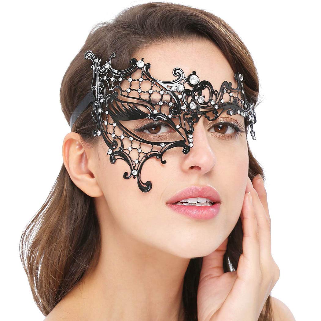 Campsis Women's Costume Masks Black Mardi Gras Masquerade Mask Rhinestone Metal Mask Halloween Venetian Party Nightclub for Women and Girls : Clothing, Shoes & Jewelry