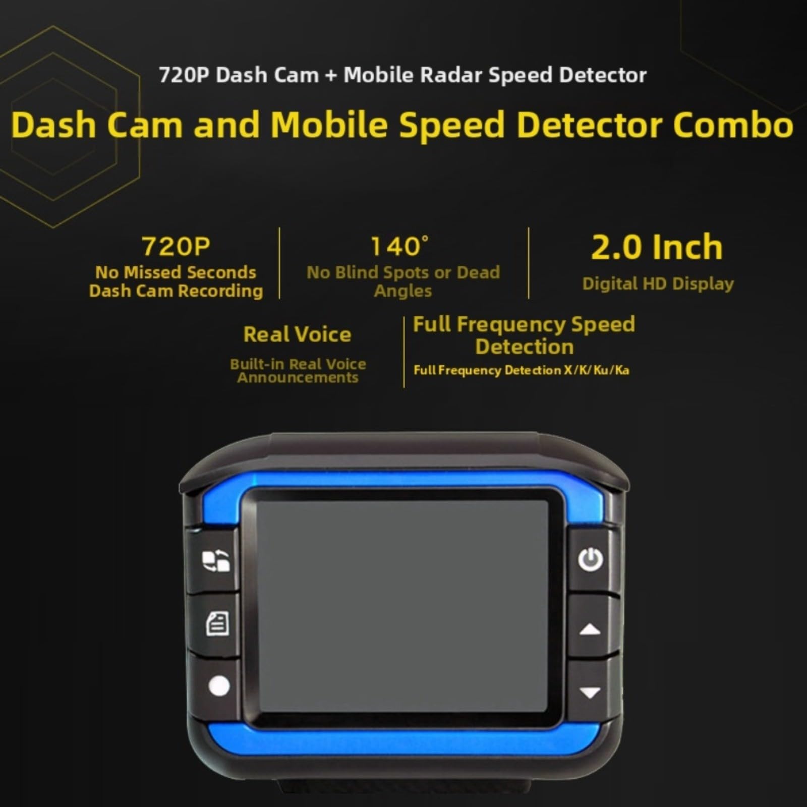 Dashcam 2 in 1 e rilevatore di velocità, telecamera compatta per auto in ABS con rilevamento della velocità, colore nero, per pendolari quotidiani