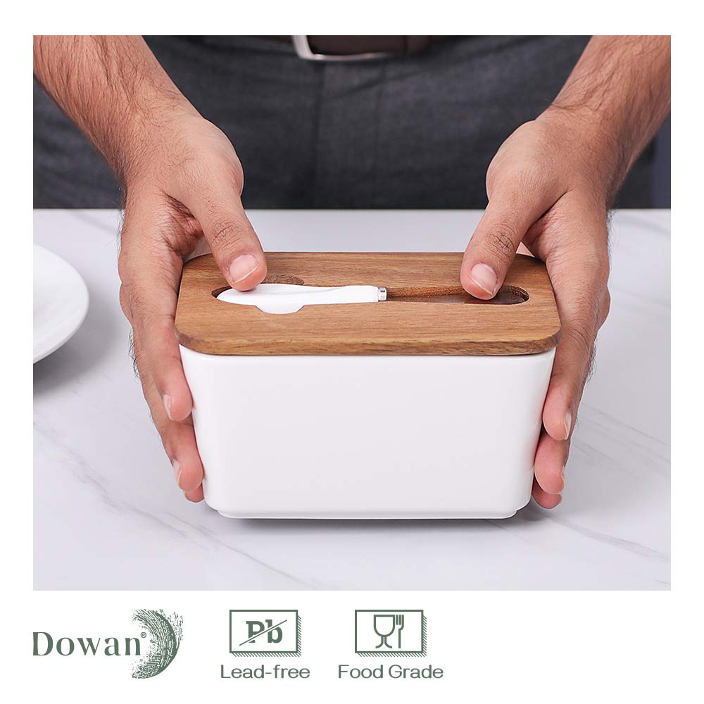 DOWAN Butter Dish with Lid, Porcelain Butter Dish with Knife, Upgraded Large Butter Keeper, White 3