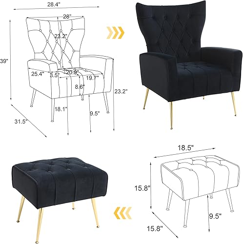 Miniatura 2 de ODUWA Silla decorativa de peluche con otomana, moderno sofá con reposabrazos y respaldo, juego de sillón y reposapiés con botones, sillón individual