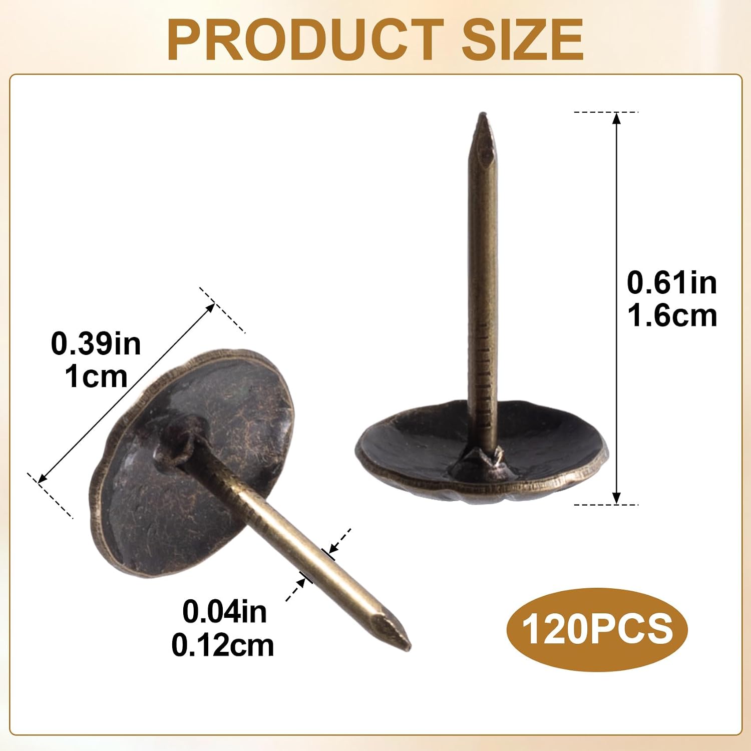 60pcs Metal Thumb Tacks, 0.39x0.61in, Bronze