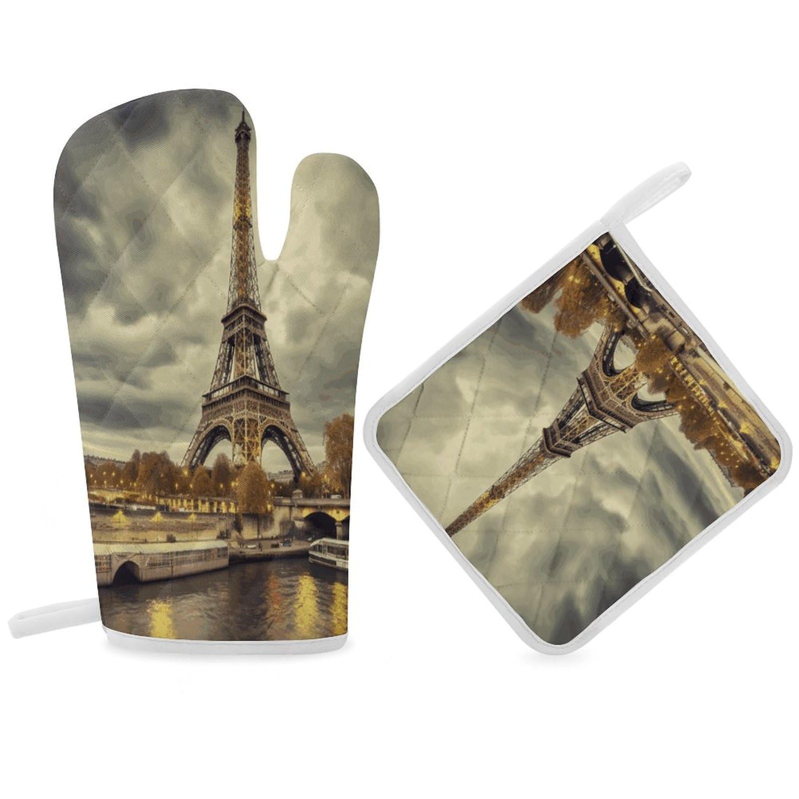 Fodpand Women's Style Eiffel Tower Paris Oven Mitts And Pot Holders Sets,Oven Gloves For Kitchen Oven Mitts And Potholders For Baking Cooking Grilling Apartment Essentials