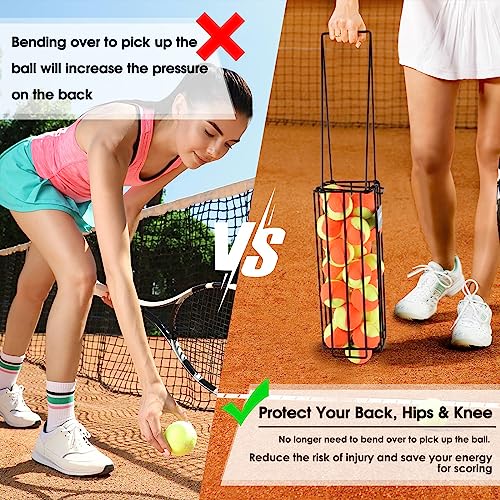 Portable Pickleball & Tennis Ball Collector - Easily Pick Up Pickle Ball Retriever Basket Ball Bucket Carrier Picker Hopper, Holds 16 Pickleball Balls Or 24 Tennis Balls, Integral #TOP2