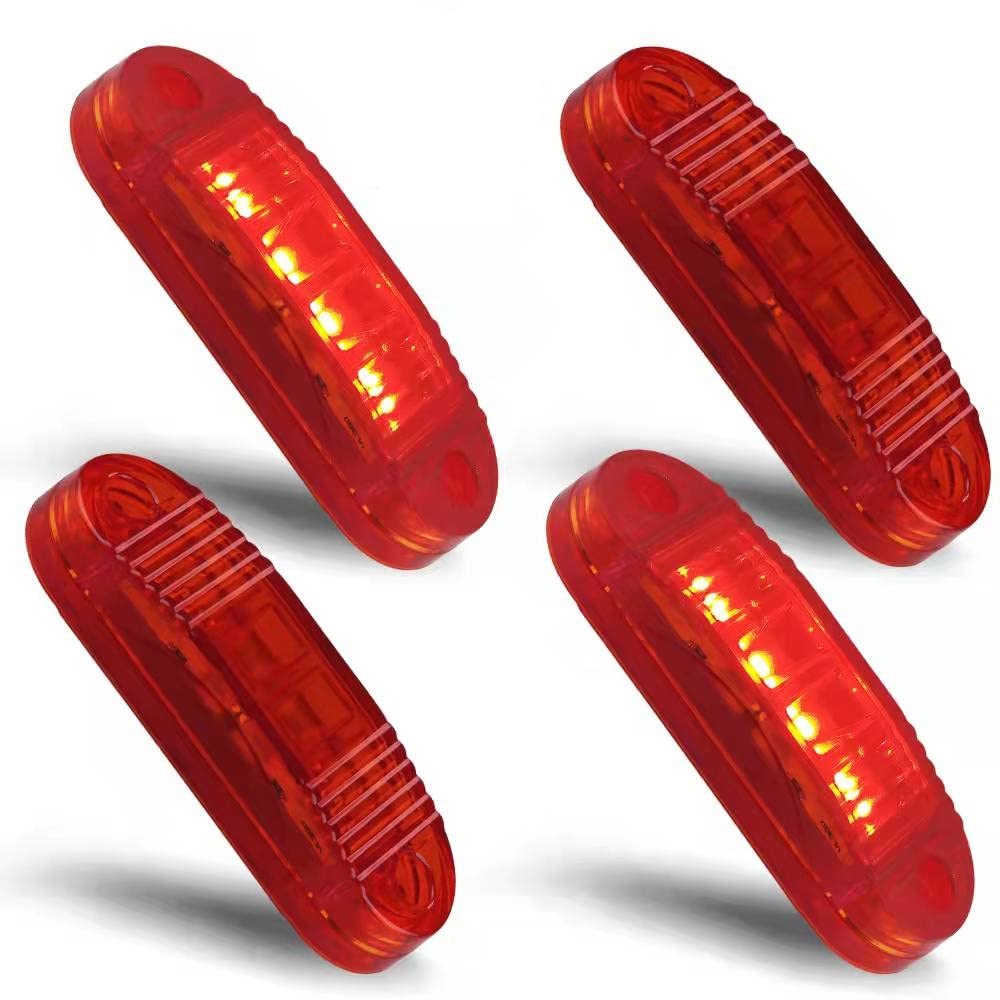 4pcs Trailer Lights Oval Led Side Marker Light, Surface Mount for Front Rear Trailer Truck RV Little Boat Camper (Red)