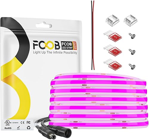 Miniatura 35 de Tira de luz LED COB de 16.4 pies, IP65, impermeable, DC12V, 3000K, blanco cálido, regulable, 320 LEDs/m, luces uniformes flexibles de alta densidad