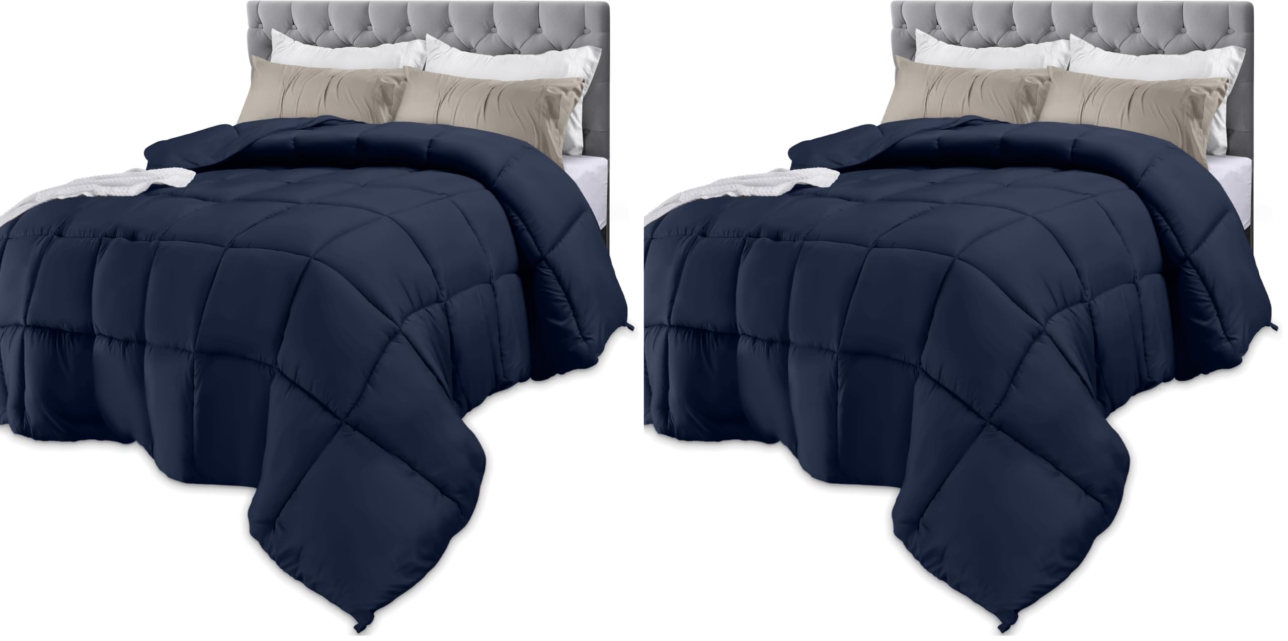Utopia Bedding Comforters Twin Size, All Season Duvet Insert, Down Alternative Box Stitched Bed Comforter with Corner Tabs, Machine Washable (Navy) (Pack of 2)