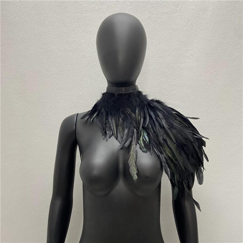 Gothic Feather Shrug Shawl Collar Necklace Ladies Natural Feathers Shoulder In Halloween Costume Party Scarf Cape Top - Image 3