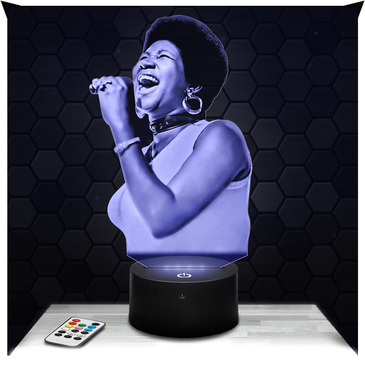 Lampephoto.fr - 3D Lamp Aretha Franklin Singer Pianist Musician, Touch LED Night Light, 3D Hologram Effect, Christmas Birthday Gift Idea for Men Women, Bedroom Decoration Object