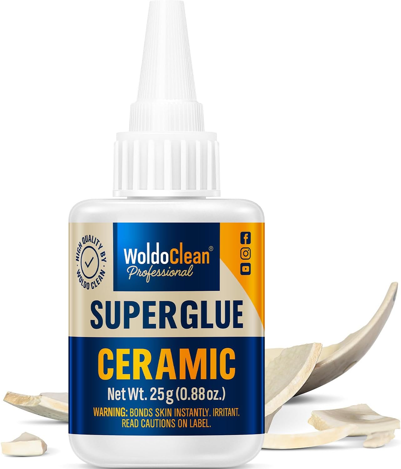 WoldoClean Super Glue for Ceramics and Porcelain 25g - Waterproof, high Temperature Resistant and no Smell