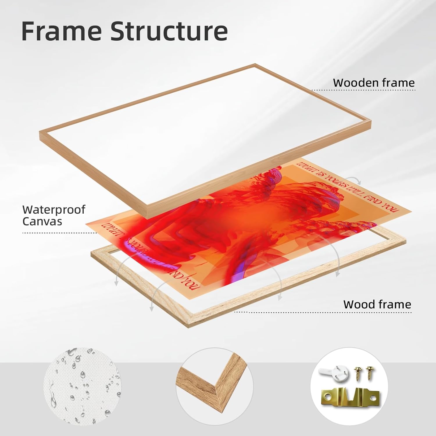 Wooden Frame Retro Hippie Trippy Poster Red 70s 80s Aesthetic Psychedelic Wall Art Trendy Vintage Canvas Print Pictures Inspirational Affirmation Quotes Wall Decor for Dorm Bedroom 12x16inch