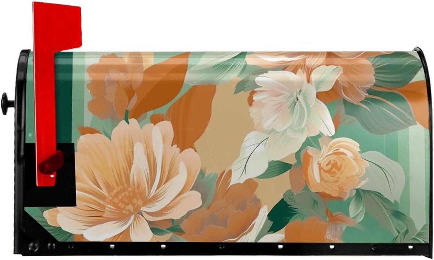 Mailbox Cover Mailbox Wraps Post Letter Box Cover Flower and Green Stripes Mailbox Post Cover for Garden Yard Decor 25.5x21 in