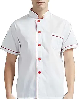 HMLOPX Chef Jacket パーソナライズされたケータリングコート ユニセックス、フードサービス、ケータリング業者、パン屋向けのテーラードフィットシェフユニフォーム (Color : Whiteb Shortsleeve, Size : 4XL-4XLarge)