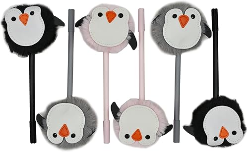Miniatura 7 de Maydahui 6 bolígrafos de felpa con forma de pingüino, bolígrafos de gel con bola de piel esponjosa en tinta negra para oficina, escuela y fiesta