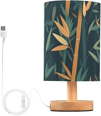 Dark Green Yellow Plants Bedroom Lamp End Table Lamps with Shade for Kids Small Spaces
