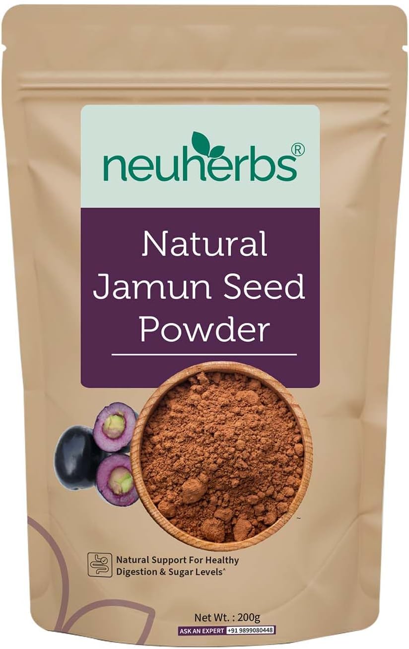 Neuherbs Natural Jamun Seed Powder - 200g For Diabetes | Supports Healthy Digestion & Sugar Levels | Rich in Vitamin C, Iron, Magnesium & Fiber