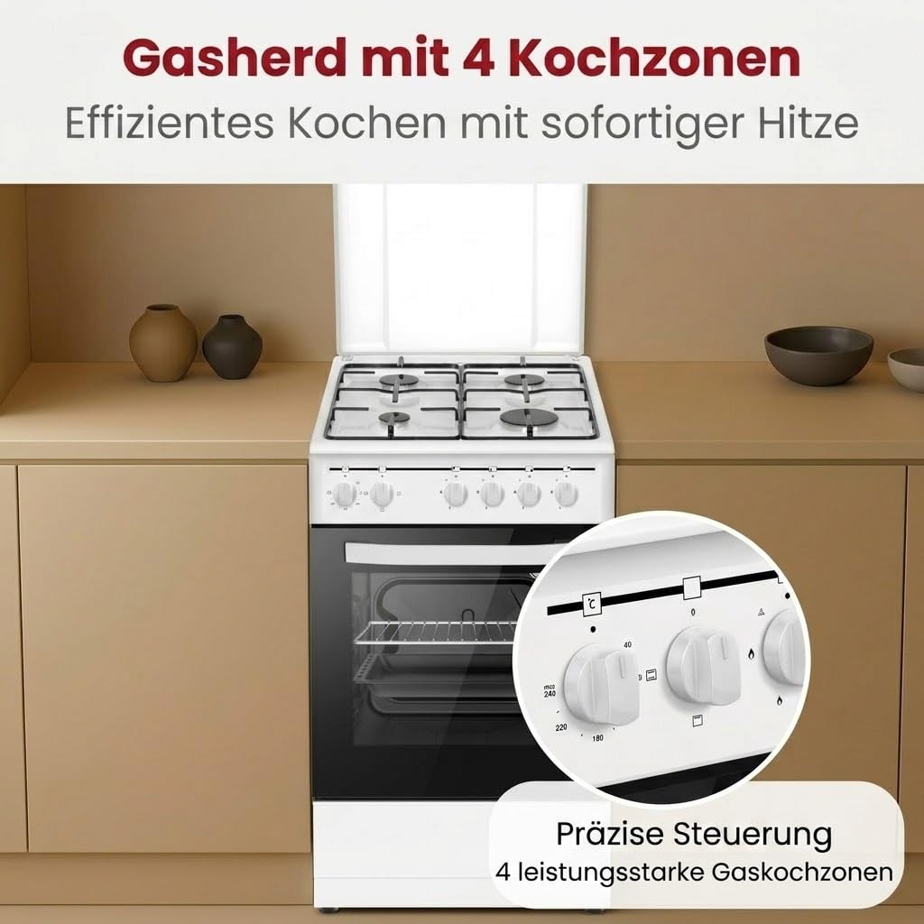 PKM GH4-50 EO AQ Stand-Gasherd 9050 Watt 50 cm 3 Backofenfunktionen Energieeffizienzklasse A
