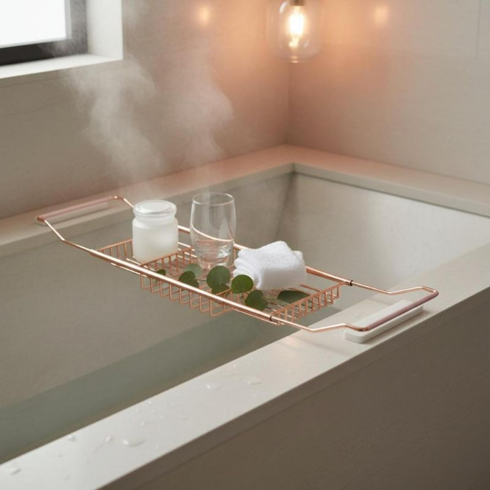 Estante de Almacenamiento de Baño Bandeja de Bañera Soporte de Libro Organizador Antideslizante Acero Inoxidable con Extensión de 70cm a 110cm, Silver