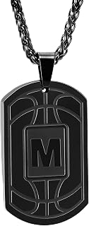 Basketball Gifts Initial Necklace for Men Boys Dog Tag Basketball Jewelry | Basketball Initial Necklace for Men Boys Teen Kids Dog Tag Stainless Steel Letter Pendant Christmas Birthday Gifts