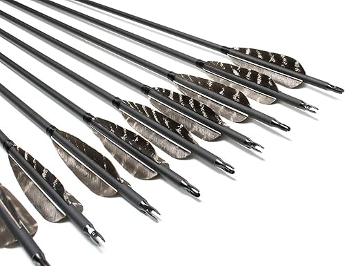 Miniatura 5 de 31Inch Carbon Arrow, Practice Hunting Arrows, Camo Turkey Feather Fletching, Arrows for Compound & Recurve Bow with Removable Tips Adjustable Nocks