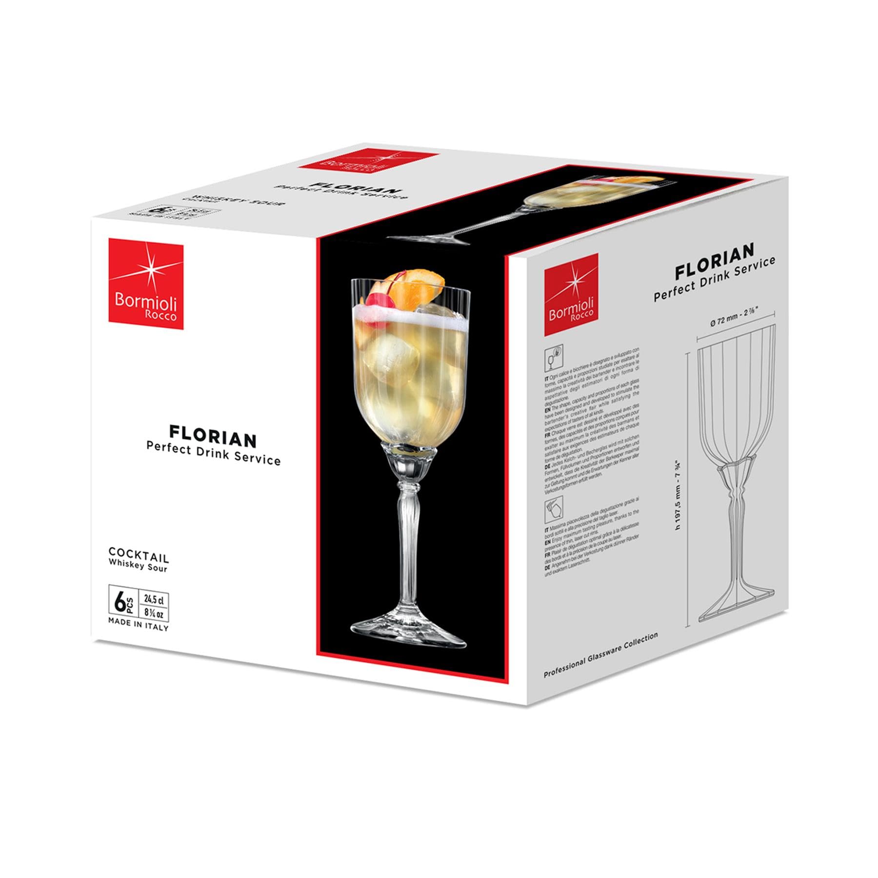 Bormioli Rocco 6X Clair 245ml Florian Verres Cocktail - Ancien Art Deco Verre Cocktail Vin Gin Margarita Gobelets à Boire Ensemble-Cadeau