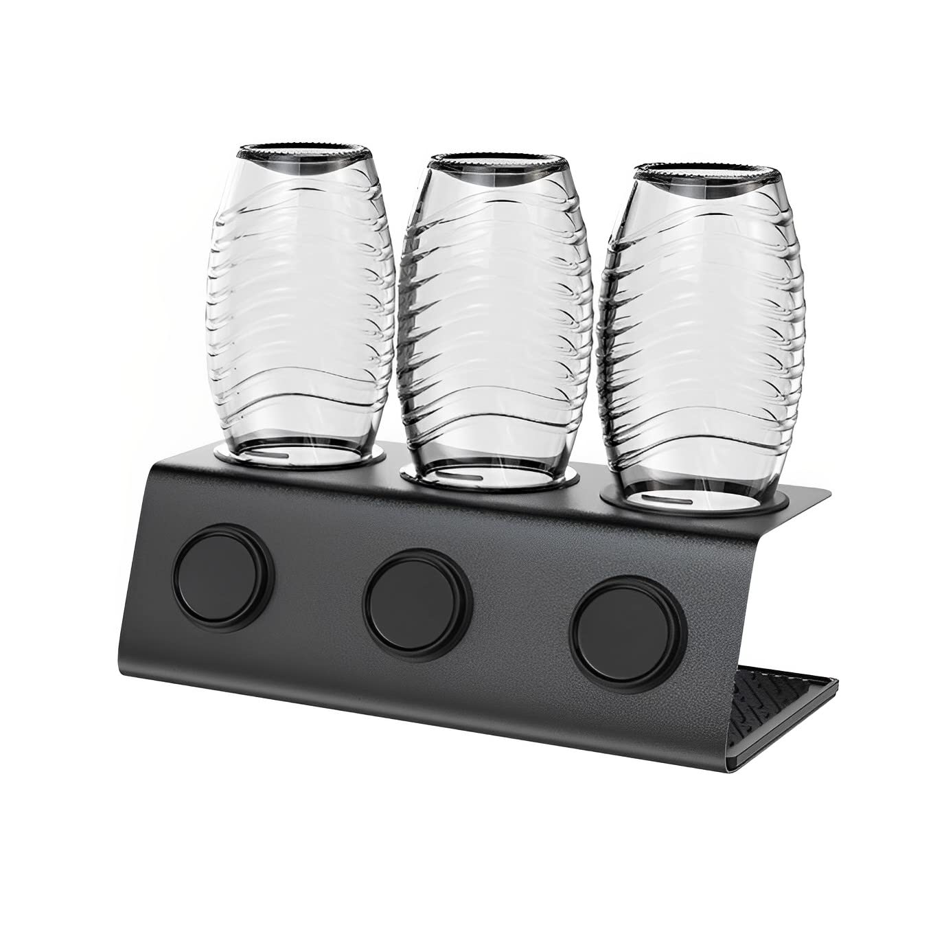 AMSAMOTION Uchwyt na butelki kompatybilny z SodaStream i popularnymi butelkami na wodę, 3 uchwyty na ociekacz, stojak na ociekacz, silikonowe pierścienie ochronne, mata ociekowa, szczotka do butelek