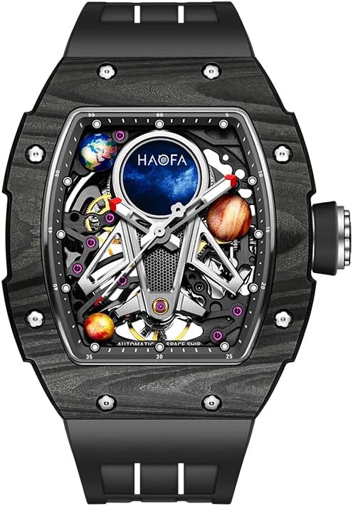 HAOFA 腕時計メンズ 自動巻き スケルトン時計 炭素繊維ケース