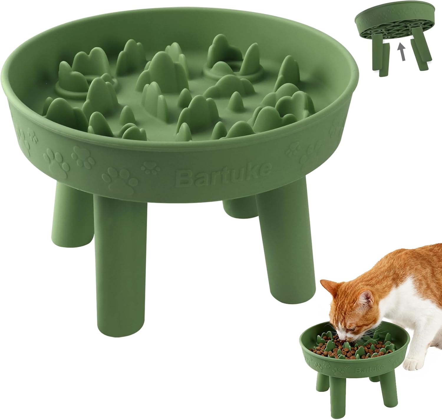 Detachable Slow Feeder Cat Bowl, Silicone Elevated Cat Bowls for Dry and Wet Food, Non-Slip Small Dogs Slow Feeders Bowl for Digestion Anti Vomit, Whisker Friendly (Green)
