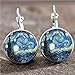 Wixine 2Pair Rectangle Van Gogh Starry Night Landscape Square Circle Van Gogh Starry Night Silver Trendy Glass Earrings
