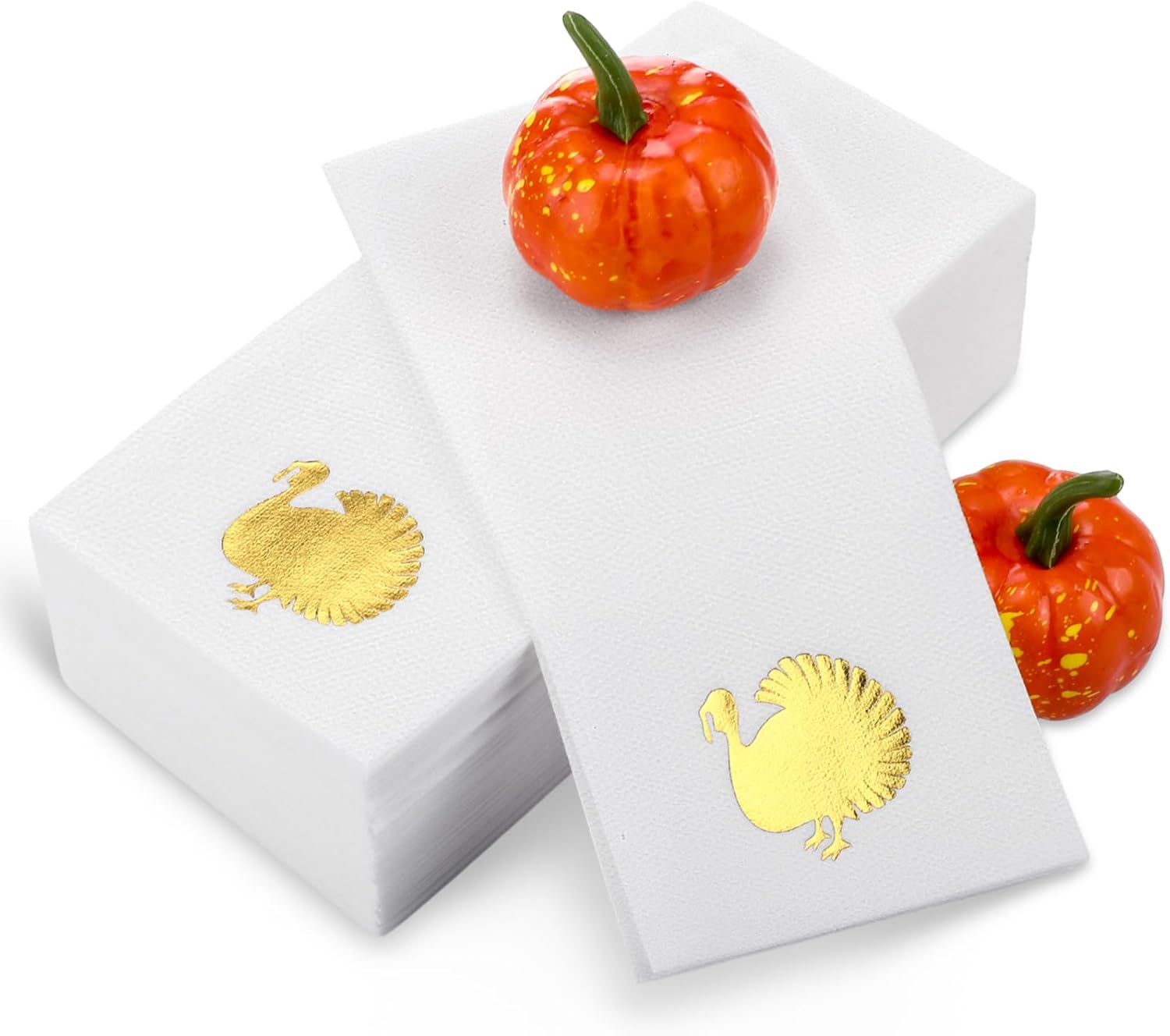 Janlaugh 100 Pcs Thanksgiving Linen Napkins Turkey Pattern Disposable Paper Hand Towels Foil Stamped Golden Napkins for Party Lunch Dinner Kitchen Bathroom(Novel)