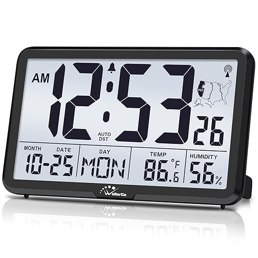 WallarGe Atomic Wall Clock with Backlight, Digital Wall Clock Battery Operated for Classroom
