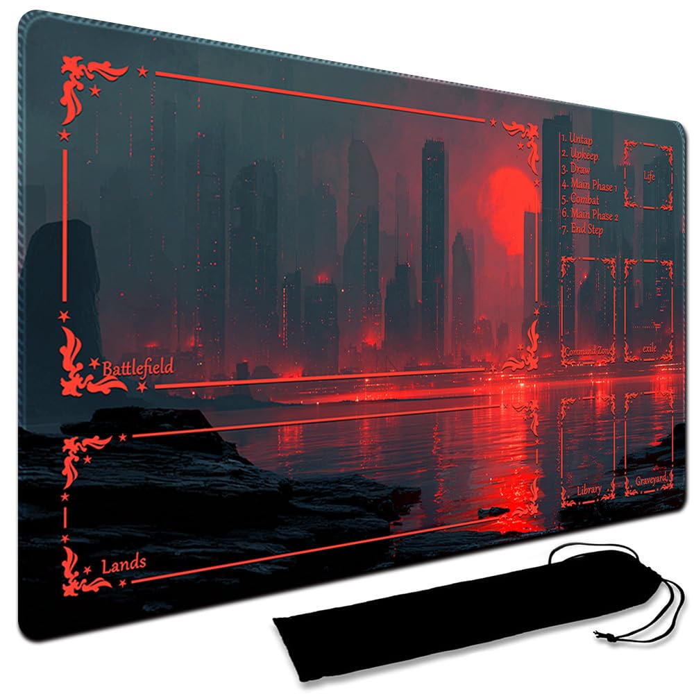Large Art Board game Playmat With black waterproof bag, Custom Design Card Game Mat for mtg Playmat, Suture the edges,Compatible with Standard Card Sleeves 60CM x 35CM (With Zone,9)