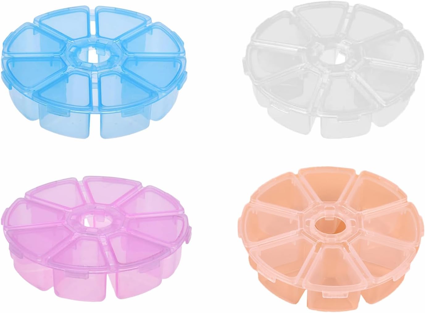 8 Compartment Dividers Round Jewelry Box, 8 Grids Bead Storage Organizer Case for False Nails Jewelry Crafts Hardware Fittings (8PCS, Mix Colors)