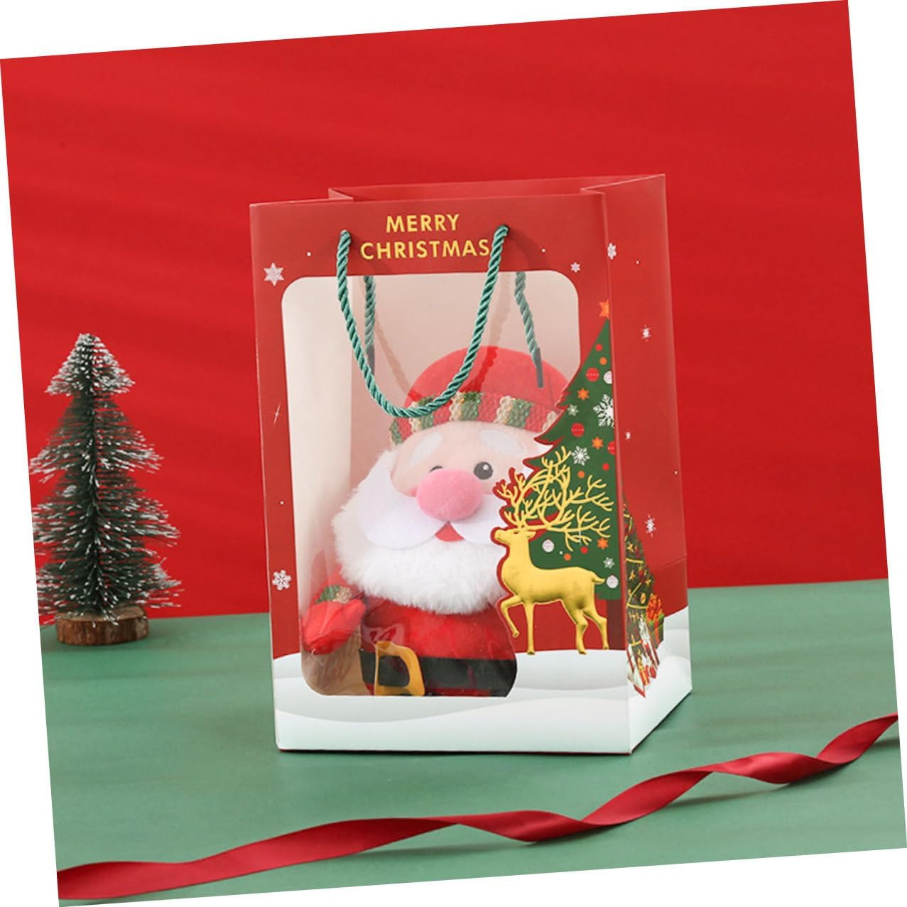 HOOWIFFY Christmas Wrapping Bags 2pcs Red Handheld Paper Pouch Party Favor Packaging Container for Holiday Wrap and Candy Packaging image 5