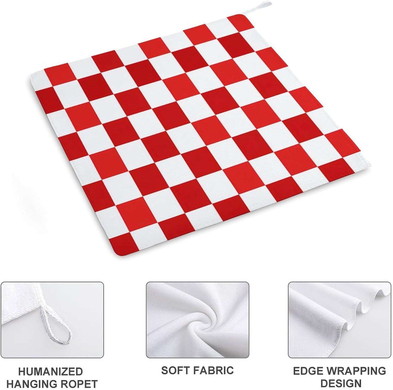 Red and White Checkered Hand Towels for Bathroom Kitchen Towels Small Towel Handkerchiefs with Hanging Loop 4PCS
