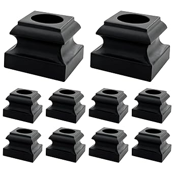 Iron Balusters Flat Shoes - Aluminum Alloy Staircases Shoes for 5/8 Inch Round Interior Balusters,Wrought Iron Spindle Shoes with Screws,Satin Black - Set of 10...